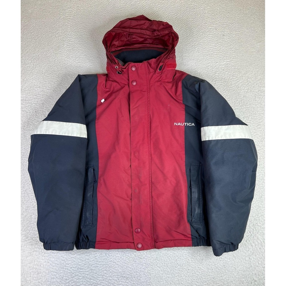 Vintage Nautica NX3000 Reversible Puffer Jacket Mens Large‎ Red Navy Hooded